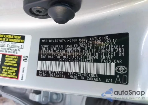 2017 Toyota Corolla Le z USA, uszkodzony, nr VIN 2T1BURHE6HC938734